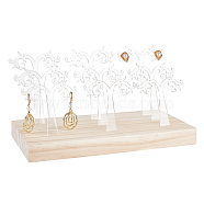 Transparent Acrylic Jewelry Earring Tree Display Stands, 9 Tree Earring Organizer Holder with Wooden Base, BurlyWood, Finished Product: 25x12.5x9cm(EDIS-WH0012-34)