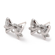 Silver Alloy Stud Earring Findings, with Horizontal Loops & 925 Sterling Silver Pin, Bowknot, 9.5x12.5mm, Pin: 11x0.6mm(EJEW-H108-01E-S)
