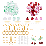 DIY Glass Cherry Earring Making Kits, with Acrylic Bead Caps, 304 Stainless Steel and Iron Findings(DIY-AR0003-02)
