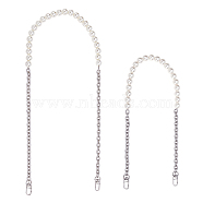 CHGCRAFT 2Pcs Bag Handles, with Imitation Pearl Beads and Zinc Alloy Clasps, for Bag Replacement Accessories, Platinum, 60.7~80.5cm(FIND-CA0003-58)
