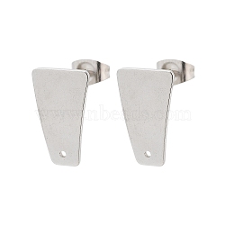 304 Stainless Steel Stud Earring Finding, Stainless Steel Color, Trapezoid, 16x10.5mm, Hole: 1mm, Pin: 0.5mm(STAS-Z091-02P-02)