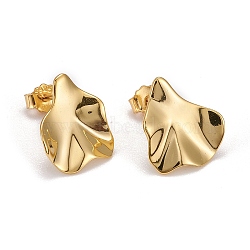 925 Sterling Silver Stud Earrings, with Ear Nuts, Nuggets, Golden, 13x10x1.5mm, Pin: 0.7mm(EJEW-F265-03G)