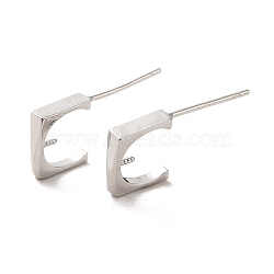 925 Sterling Silver Stud Earrings, Letter C Shape, Platinum, 9x2.5mm, Pin: 11mm(STER-Z007-03P)