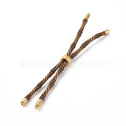 Nylon Cord Silder Bracelets, for Connector Charm Bracelet Making, with Rack Plating Golden Brass Findings, Long-Lasting Plated, Cadmium Free & Lead Free, Saddle Brown, 8-5/8~9 inch(22~22.8cm), 0.3cm, Hole: 2.6mm(MAK-C003-03G-16)