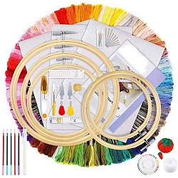 DIY Cross Stitch Kits, including Bamboo Embroidery Hoops, 6-Ply Embroidery Thread, Needle, Embroidery Fabric, Scissor, Pen, Tape Measure, Pin Cushion, Threader, Colorful(PW-WG74684-01)