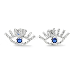 Brass Micro Pave Cubic Zirconia Stud Earrings, Evil Eye Jewelry for Women, Platinum, 10x18.5mm(EJEW-P247-01P)