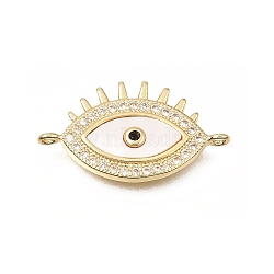 Brass Micro Pave Clear Cubic Zirconia Connector Charms, Eye Links, with Natural Shell, Real 16K Gold Plated, 13.5x24x3mm, Hole: 1.2mm(CU-CBAF50C-17G)