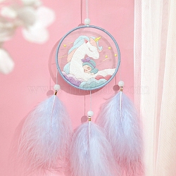 DIY Woven Net/Web with Feather Hanging Ornament Embroidery Beginner Kits, Unicorn(SENE-PW0003-053E)