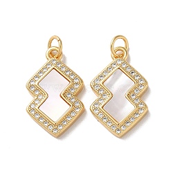 Brass Micro Pave Cubic Zirconia Pendants, with Shell, Real 18K Gold Plated, Polygon, Seashell Color, 20.5x12.5x2.5mm, Hole: 3mm(KK-B083-19G-02)
