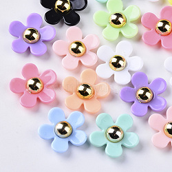 Opaque Acrylic Beads, Flower, Mixed Color, 22x22.5x7~8mm, Hole: 1.4mm(X-SACR-N007-D-01)