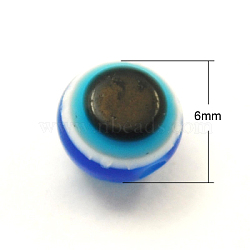 Flat Round Evil Eye Resin Beads, Blue, 6x5mm, Hole: 1mm(X-RESI-R039-9)