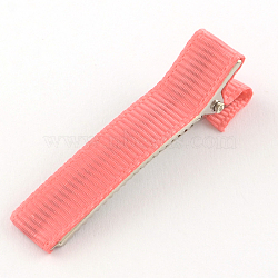 Hair Accessories Iron Alligator Hair Clips, with Grosgrain Ribbon, Salmon, 49~49.5x10~11mm(X-PHAR-S605-02)