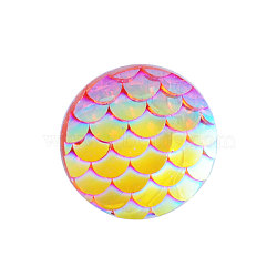 Resin Cabochons, Flat Round with Mermaid Fish Scale, Yellow, 12x3mm(CRES-Q191-HA023-4)