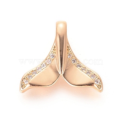 Brass Micro Pave Cubic Zirconia Charms, Nickel Free, Whale Tail Shape, Clear, Real 18K Gold Plated, 15x16x5mm, Hole: 2.5x3mm(X-KK-P157-16G-NF)