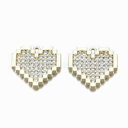 Alloy Crystal Rhinestone Pendants, Heart, Cadmium Free & Lead Free, Light Gold, 21x22.5x2.5mm, Hole: 1.5mm(X-PALLOY-T067-181LG-RS)