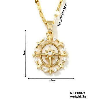 Brass Pave Clear Cubic Zirconia Star Shape Pendant Necklaces for Women, Golden, 15.75 inch(40cm)