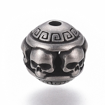 316 Surgical Stainless Steel Beads, Rondelle Skull, Antique Silver, 11x10mm, Hole: 1.8mm