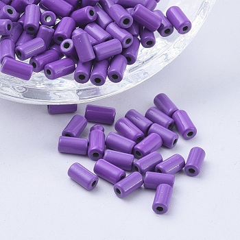 Spray Painted Alloy Beads, Tube, Medium Purple, 6x3mm, Hole: 1.2mm