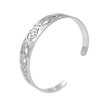 Hollow Out Knot 304 Stainless Steel Open Cuff Bangles for Women, Stainless Steel Color, Inner Diameter: 2-3/8 inch(6.1cm)