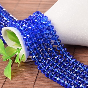 68pcs/Strands Faceted Rondelle Imitation Austrian Crystal Bead Strands, Grade AAA, Blue, 8x5mm, Hole: 0.9~1mm, 14.17 inch