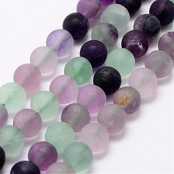 Natural Fluorite Bead Strands, Round, Frosted, 12mm, Hole: 1.2mm, about 32pcs/strand, 15.3 inch(39cm)