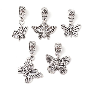 Alloy Pendant Decoration, with Stainless Steel Findings, Butterfly, Antique Silver, 23~33mm