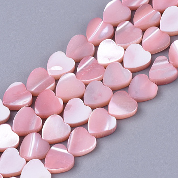 Natural Trochid Shell/Trochus Shell Beads Strands, Dyed, Heart, Pink, 7x6.5x2.5mm, Hole: 0.8mm, about 61~62pcs/Strand, 15.94 inch(40.5cm)