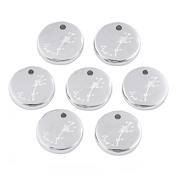 316 Surgical Stainless Steel Charms, Flat Round with Constellation, Stainless Steel Color, Scorpio, 10x2mm, Hole: 1mm