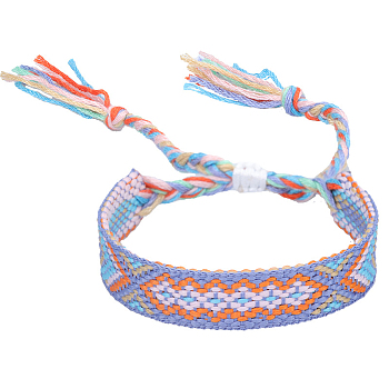 Polyester-cotton Braided Rhombus Pattern Cord Bracelet, Ethnic Tribal Adjustable Brazilian Bracelet for Women, Lilac, 5-7/8~11 inch(15~28cm)