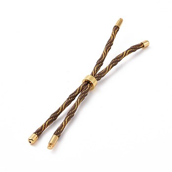 Nylon Cord Silder Bracelets, for Connector Charm Bracelet Making, with Rack Plating Golden Brass Findings, Long-Lasting Plated, Cadmium Free & Lead Free, Saddle Brown, 8-5/8~9 inch(22~22.8cm), 0.3cm, Hole: 2.6mm