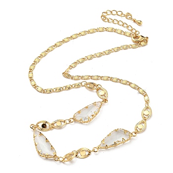 Faceted Teardrop Glass Beads Bib Necklaces, Brass Chain Neckalces , Golden, 15.94 inch(40.5cm)
