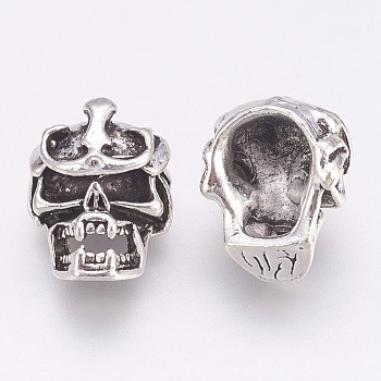 Tibetan Style Alloy Beads, Skull, Antique Silver, 16x13x10mm, Hole: 2.5mm