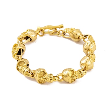 Halloween PVD Vacuum Plating 304 Stainless Steel Skull Link Chain Bracelets for Women Men, Golden, 8-7/8 inch(22.5cm)