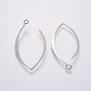 Rack Plating Alloy Earring Hooks, with Horizontal Loop, Platinum, 38.5x18.8x0.2mm, 32 Gauge, Hole: 1.4x2mm