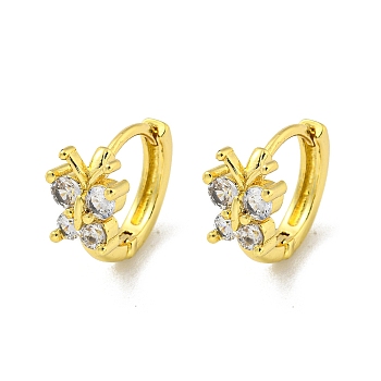 Brass Micro Pave Cubic Zirconia Hoop Earring, Real 18K Gold Plated, Butterfly, Clear, 13.5x7.5mm