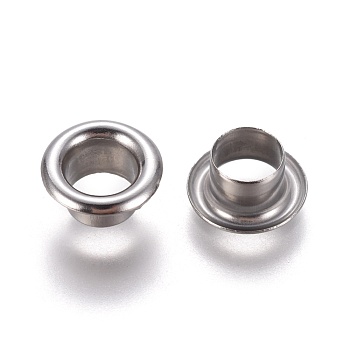 European Style 201 Stainless Steel Eyelet Core, Grommet for Large Hole Beads, Flat Round, Stainless Steel Color, 9x4mm, Hole: 5mm