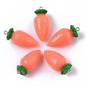 Carrot Resin Pendants, Orange, about 36~38mm long, 17mm thick, hole: 2mm