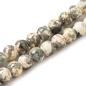 Synthetic Turquoise Dyed Camouflage Beads Strands, Fuel Injection Effect, Round, Silver, 8mm, Hole: 1.2mm, about 51pcs/strand, 14.76''(37.5cm)