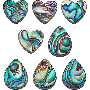 8Pcs 2 Style Abalone Shell/Paua Shell Beads, Heart & Teardrop, Colorful, 14x14x4mm, Hole: 1.2mm, 4pcs/style