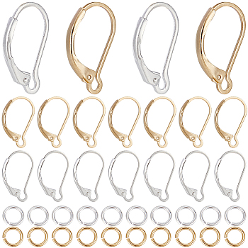 44Pcs 2 Color Brass Leverback Earring Findings, with 44Pcs Open Jump Rings, 925 Sterling Silver Plated & Real 24K Gold Plated, 15.5x10x1.5mm, Pin: 0.7mm, 22Pcs/color