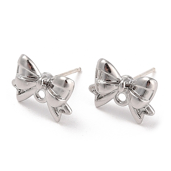 Silver Alloy Stud Earring Findings, with Horizontal Loops & 925 Sterling Silver Pin, Bowknot, 9.5x12.5mm, Pin: 11x0.6mm