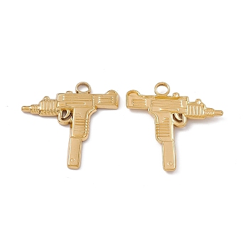Ion Plating(IP) 304 Stainless Steel Pendants, Gun Charm, Real 18K Gold Plated, 25x25x2.5mm, Hole: 3mm