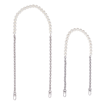 CHGCRAFT 2Pcs Bag Handles, with Imitation Pearl Beads and Zinc Alloy Clasps, for Bag Replacement Accessories, Platinum, 60.7~80.5cm