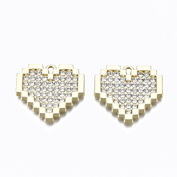 Alloy Crystal Rhinestone Pendants, Heart, Cadmium Free & Lead Free, Light Gold, 21x22.5x2.5mm, Hole: 1.5mm