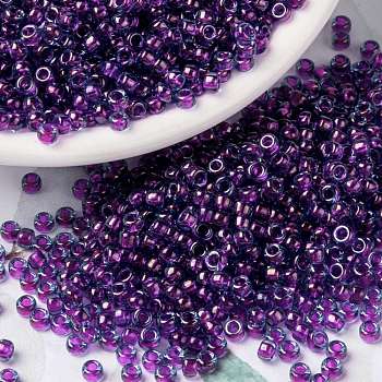 MIYUKI Round Rocailles Beads, Japanese Seed Beads, 8/0, (RR352) Fuchsia Lined Aqua Luster, 8/0, 3mm, Hole: 1mm, about 422~455pcs/10g