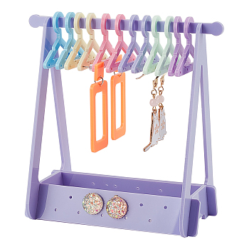 Elite Opaque Acrylic Earring Display Stands, Clothes Hanger Shaped Earring Organizer Holder with 12Pcs Colorful Hangers, Lilac, Finish Product: 13.5x8.2x15.5cm