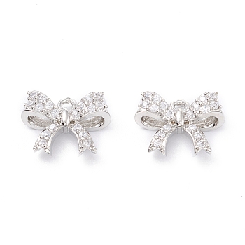 Rack Plating Brass Micro Pave Cubic Zirconia Charms, Long-Lasting Plated, Bowknot, Platinum, 10x13x5mm, Hole: 1.2mm