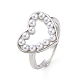 Anneau ajustable en forme de coeur évidé avec perle en plastique(RJEW-L100-012P)-1
