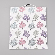 Paper Bags with Handle, with Cotton Cord Handles, Merchandise Bag, Gift, Party Bag, Rectangle with Maple Leaf Pattern, White, 32x26x0.3cm(ABAG-SZC0002-01D)