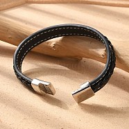 Imitation Leather Cord Bracelets, with Stainless Steel Magnetic Buckle, Black, 210mm(8-1/4 inch)(BJEW-N0011-029B)